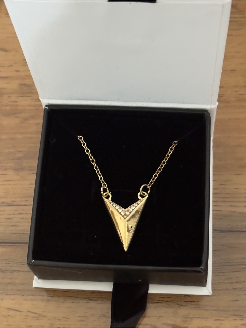 NEW Cate & Chloe Gold-Tone V-Shaped Pendant Necklace with Crystal Accents